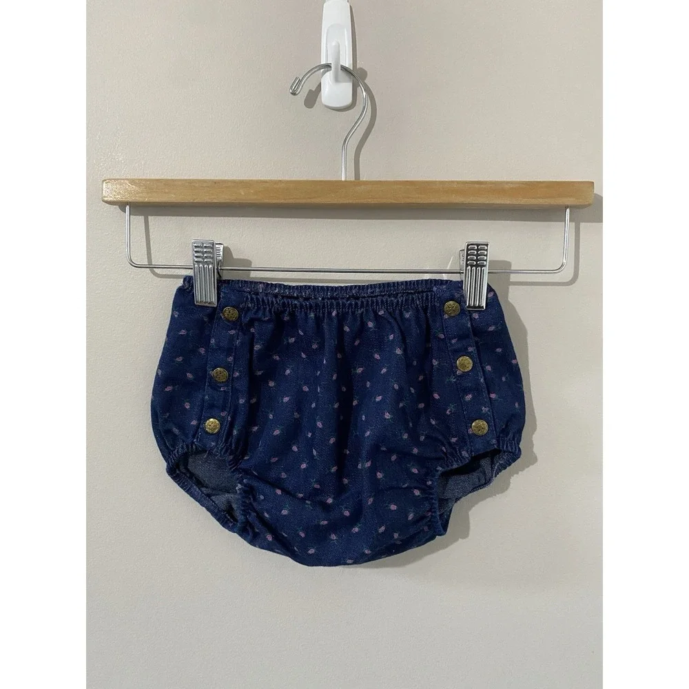 Osh Kosh Denim Bottoms Toddler LARGE Floral Print Sailor Buttons Pockets Bubble‎